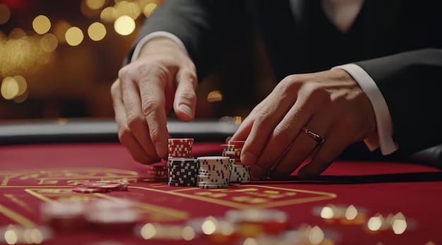 Live casino studio with multiple dealer stations